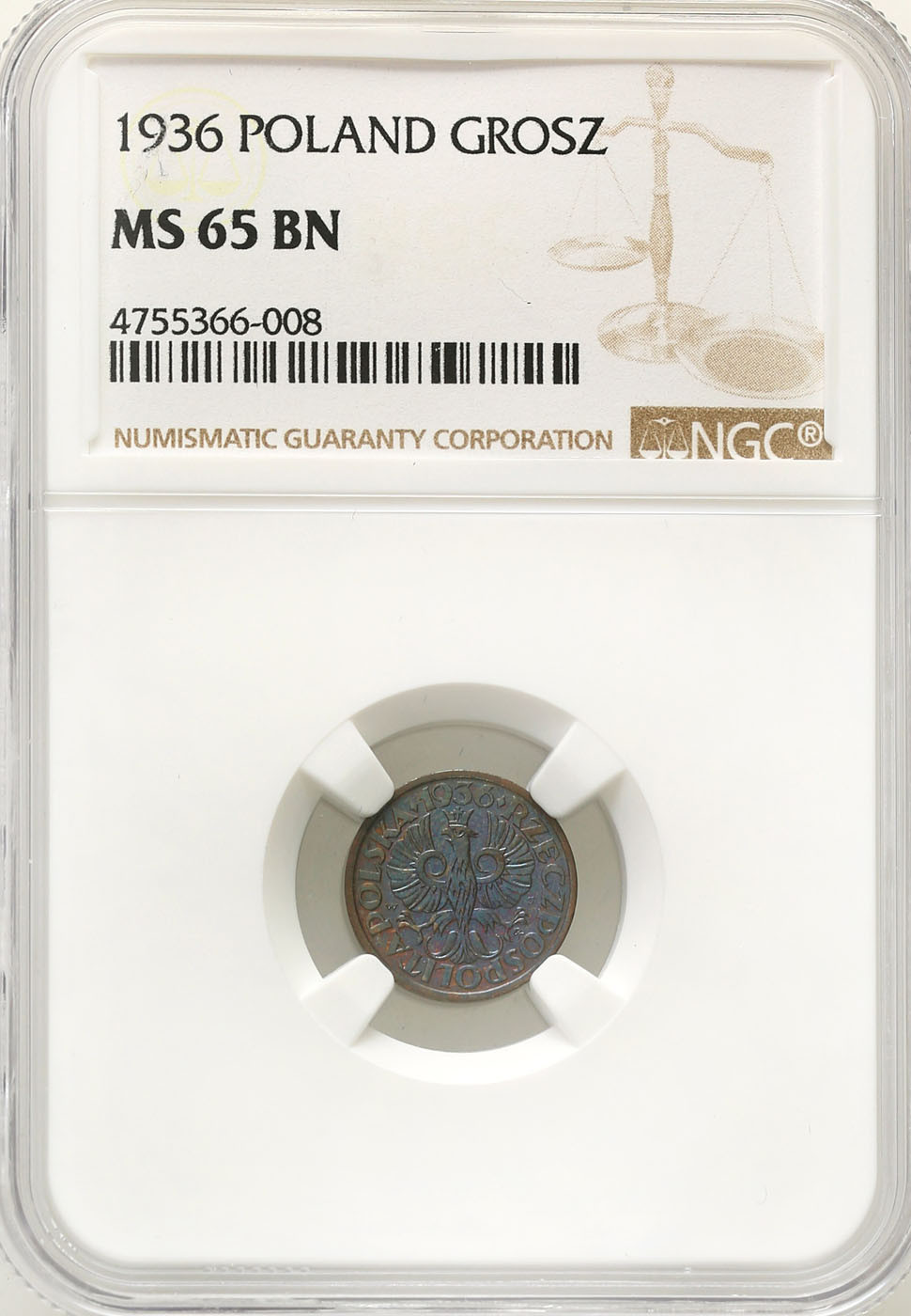 II RP 1 grosz 1936 NGC MS65 BN (2 MAX)